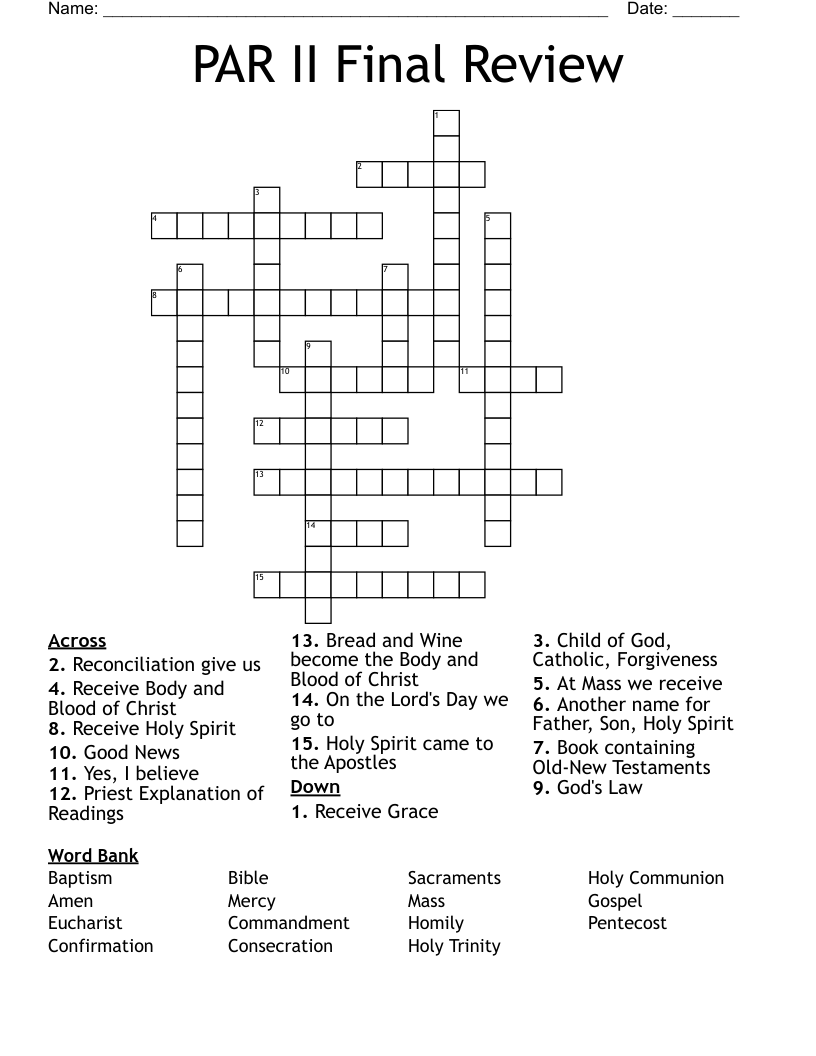 PAR II Final Review Crossword
