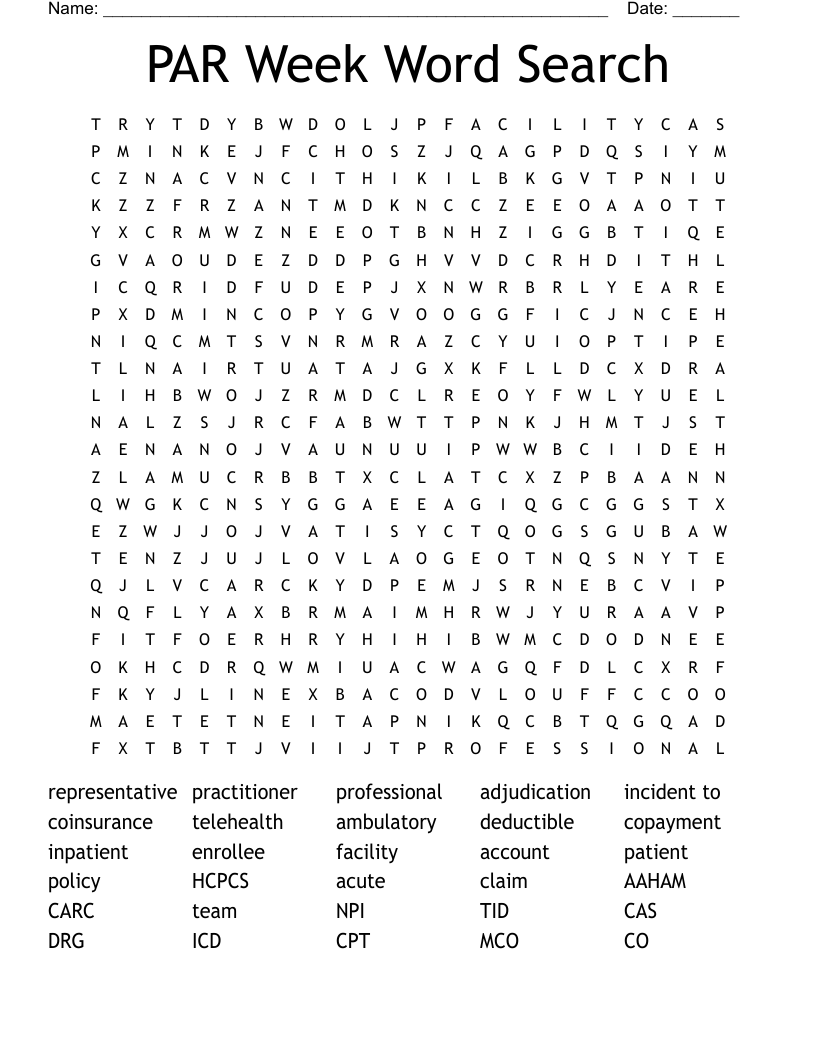 PAR Week Word Search
