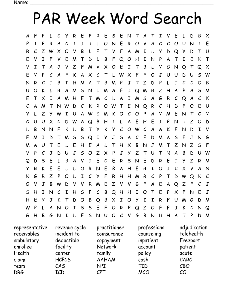 PAR Week Word Search