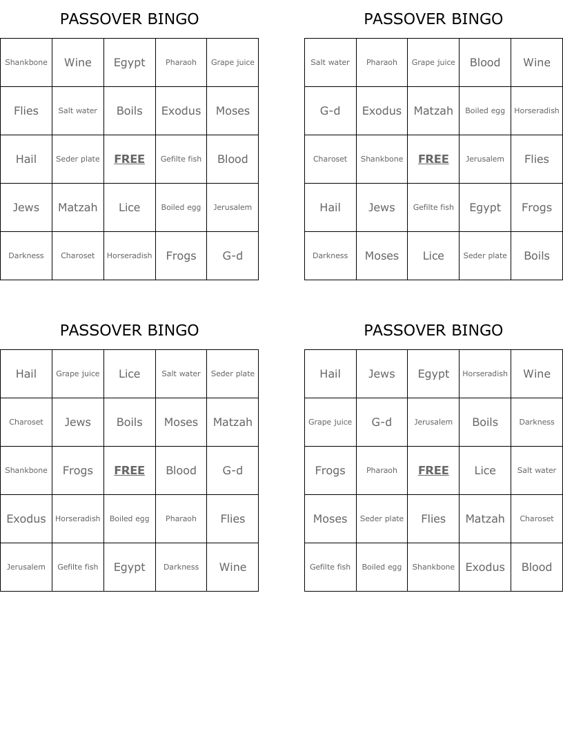 PASSOVER BINGO