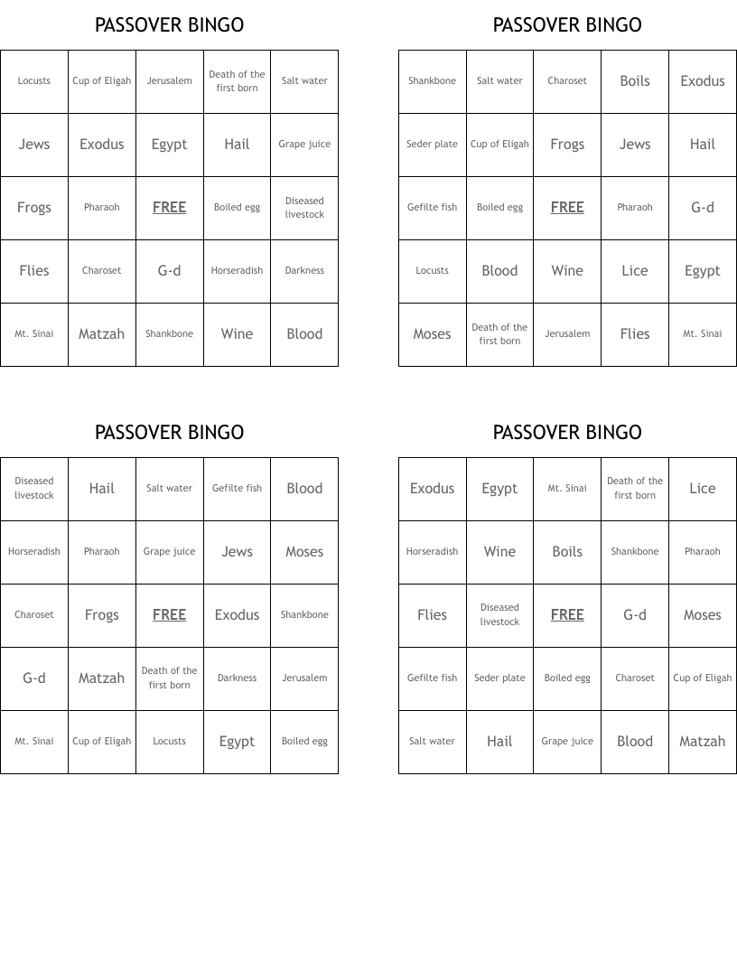 PASSOVER BINGO
