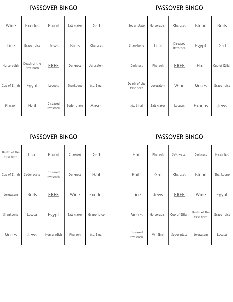 PASSOVER BINGO
