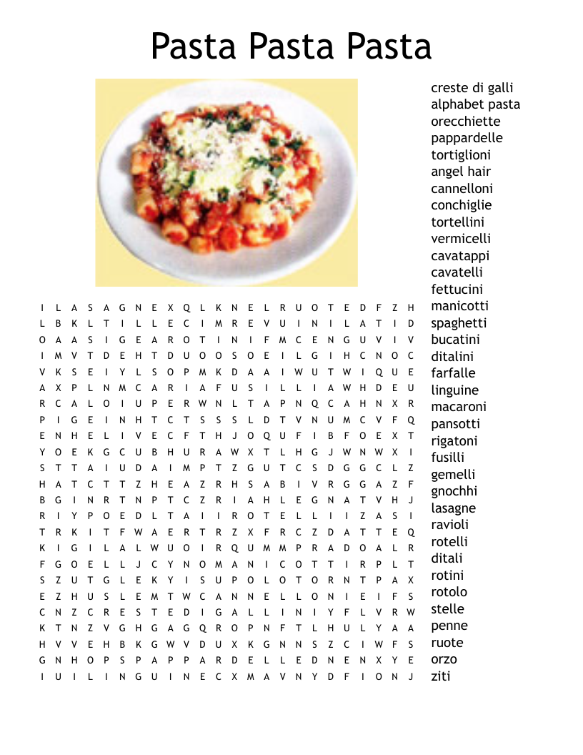 Pasta Pasta Pasta Word Search