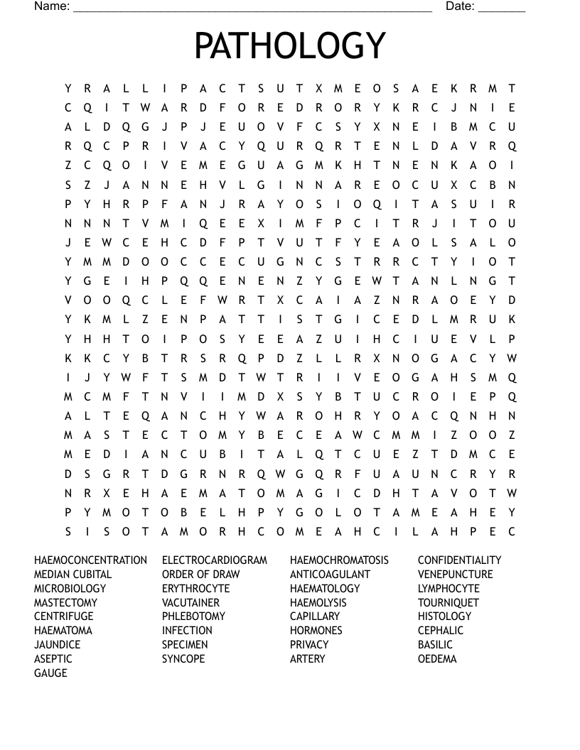 PATHOLOGY Word Search