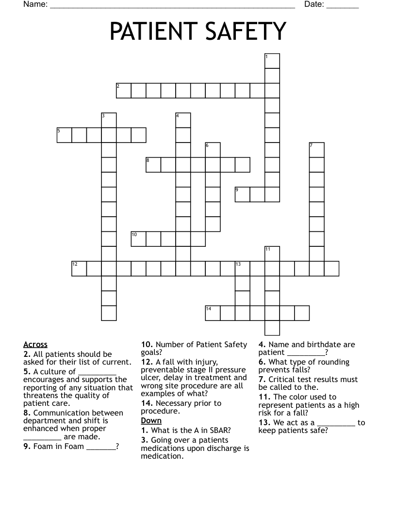 PATIENT SAFETY Crossword