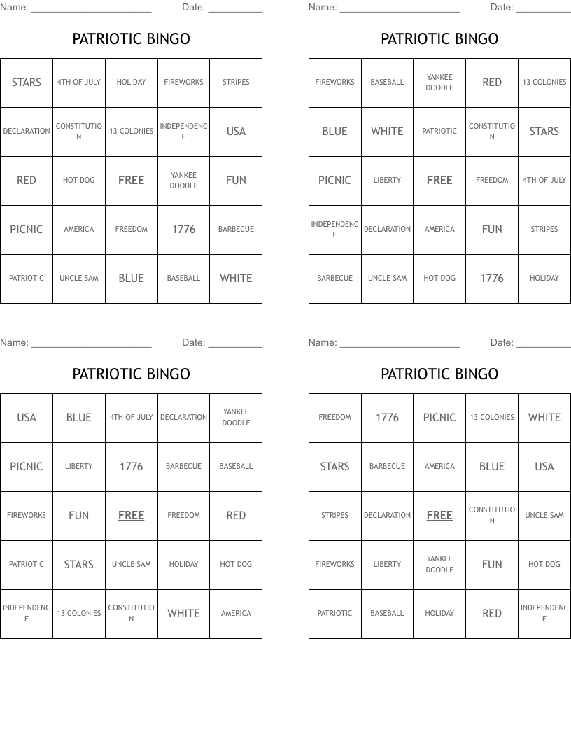 PATRIOTIC BINGO