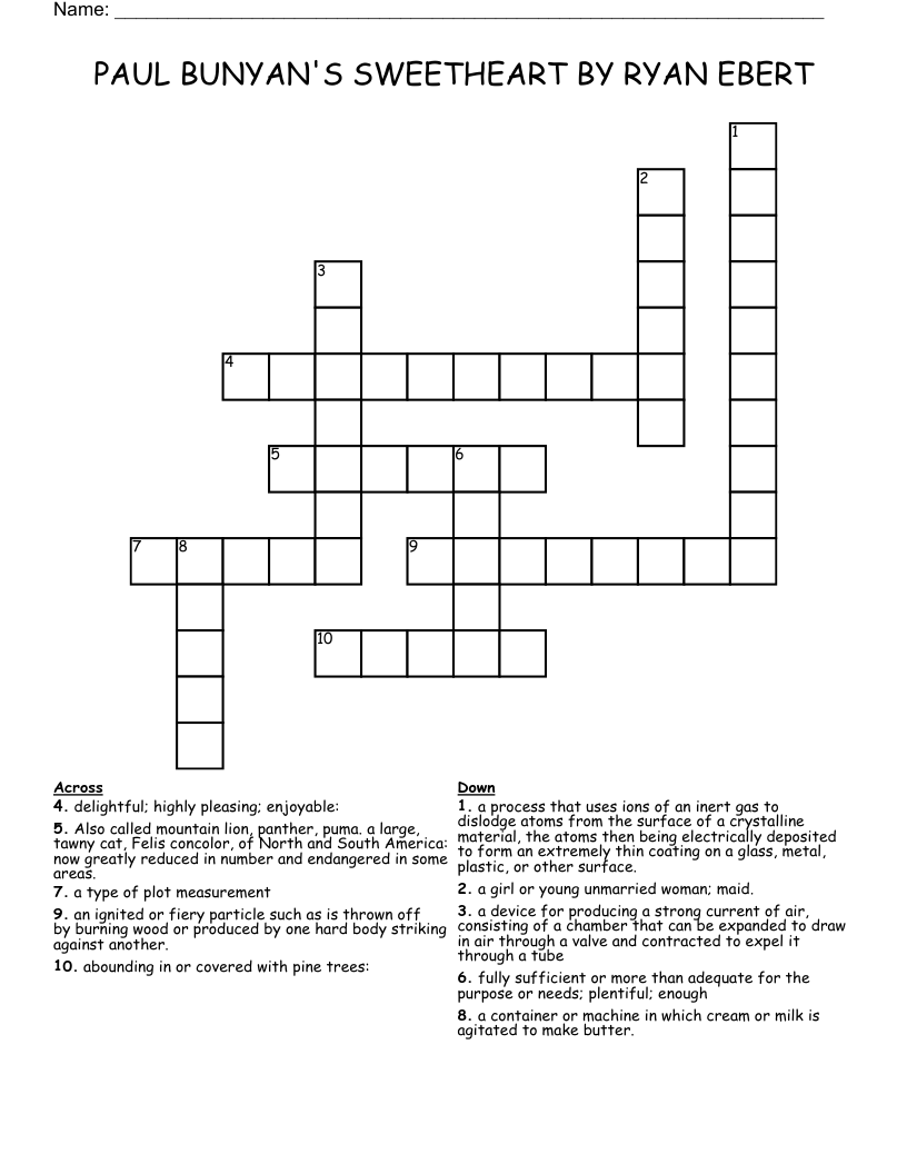 PAUL BUNYAN'S SWEETHEART BY RYAN EBERT Crossword