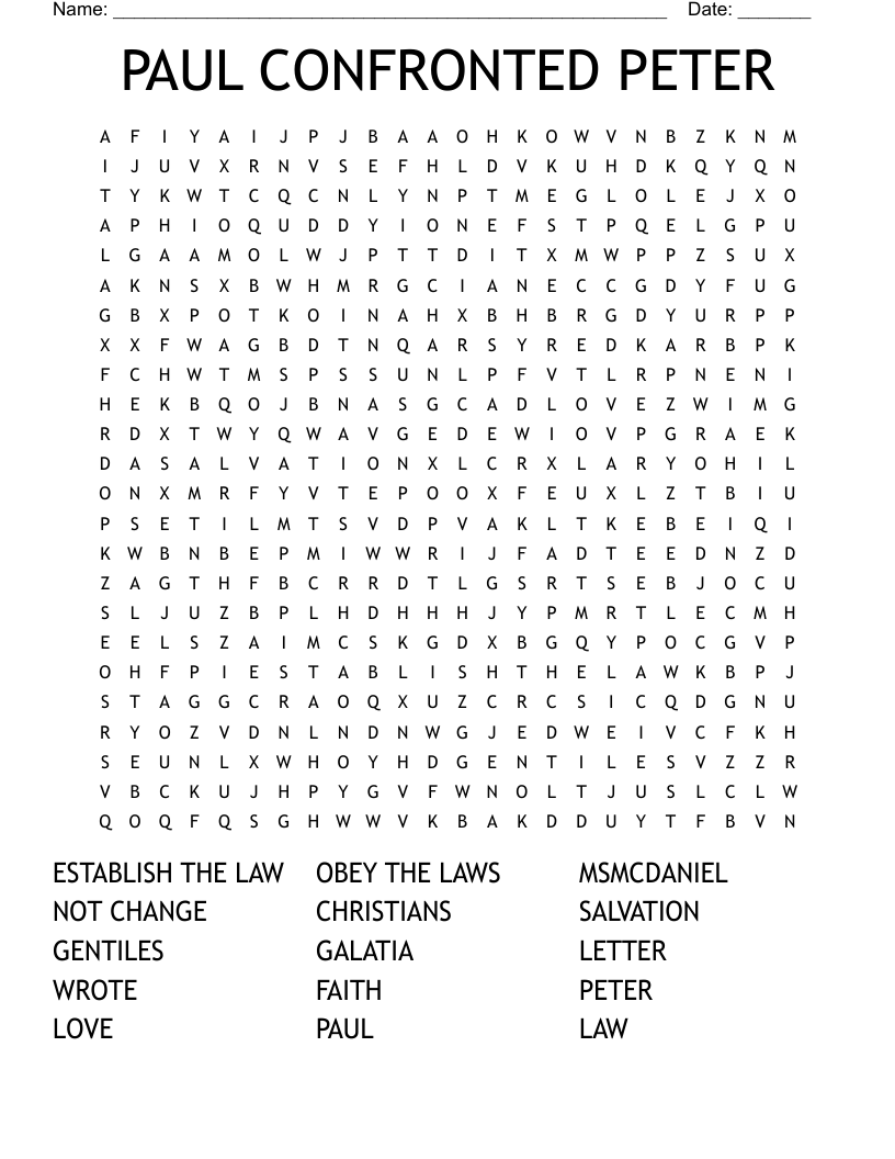 PAUL CONFRONTED PETER Word Search