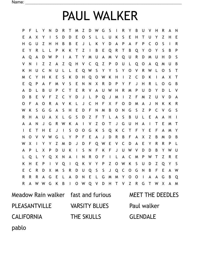 PAUL WALKER Word Search
