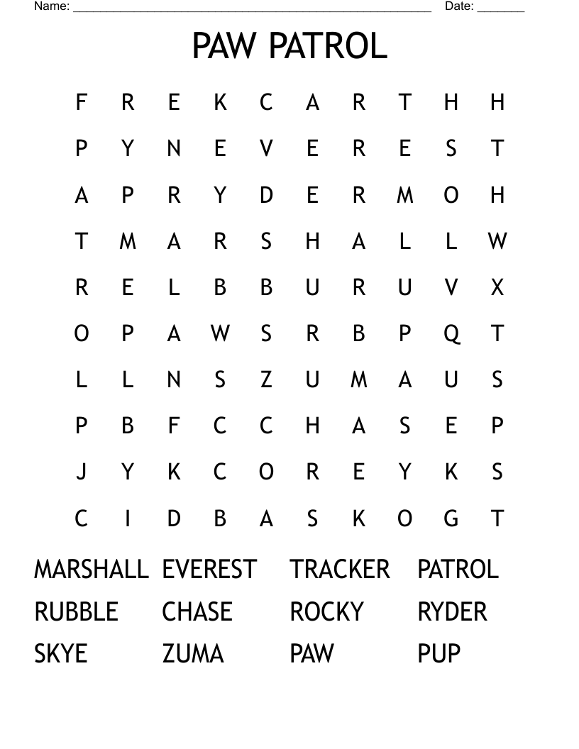 PAW PATROL Word Search