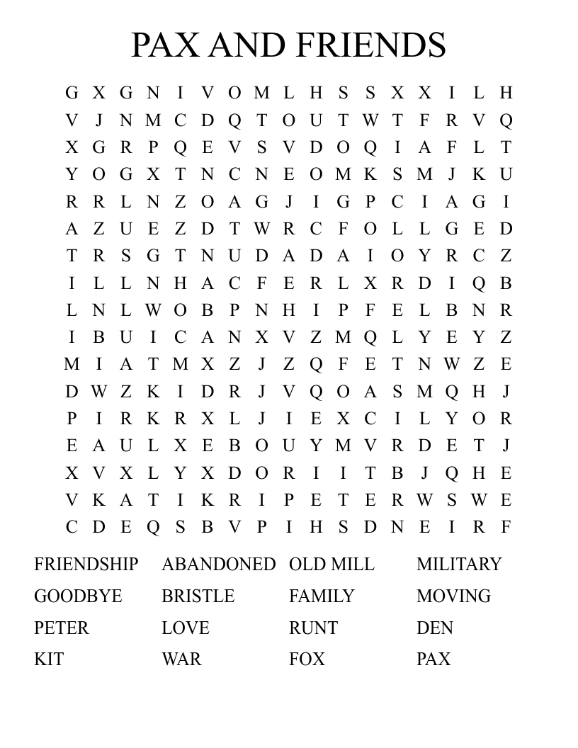 PAX AND FRIENDS Word Search
