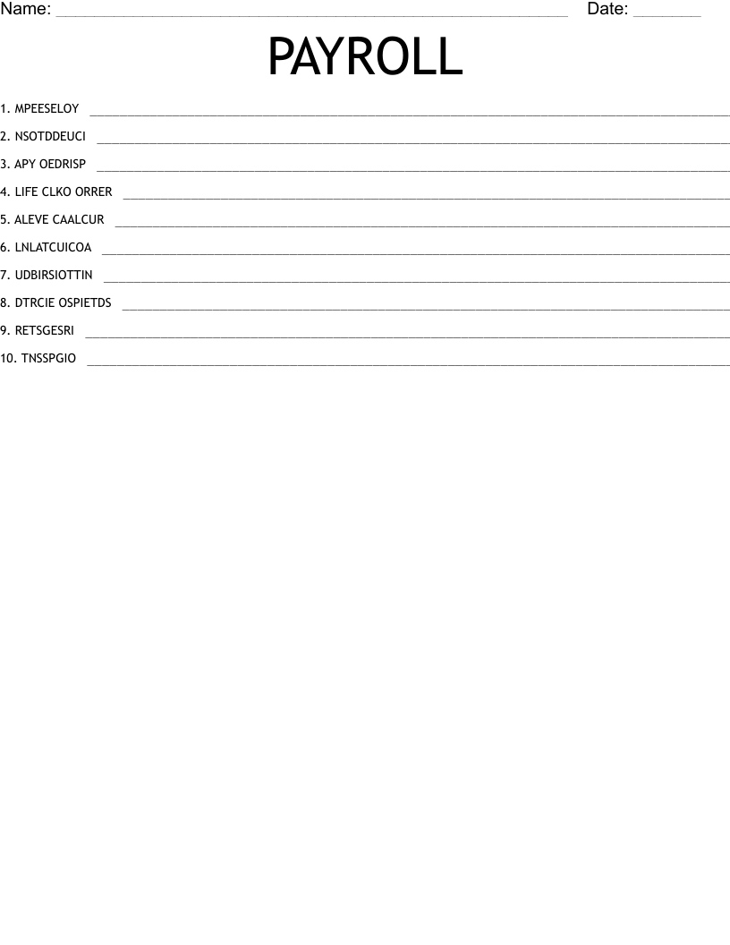 PAYROLL  Word Scramble