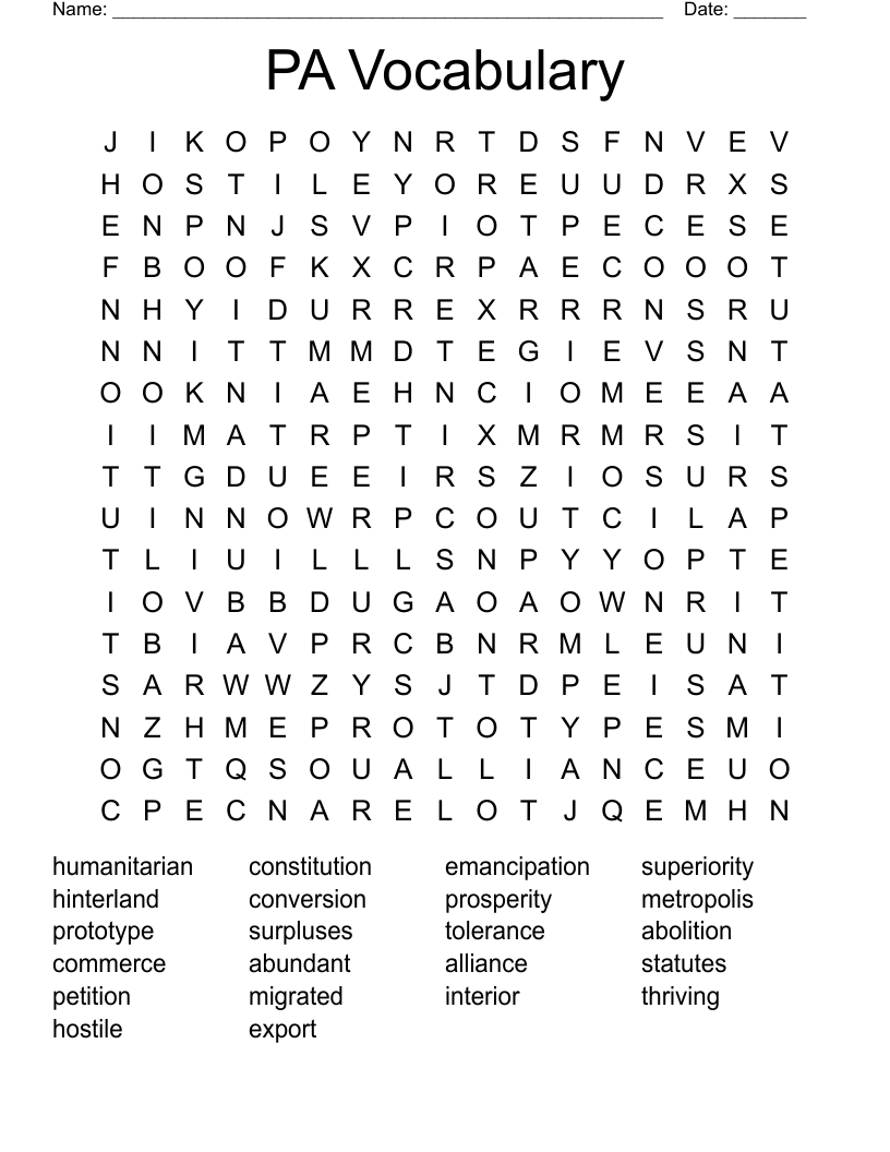 PA Vocabulary Word Search
