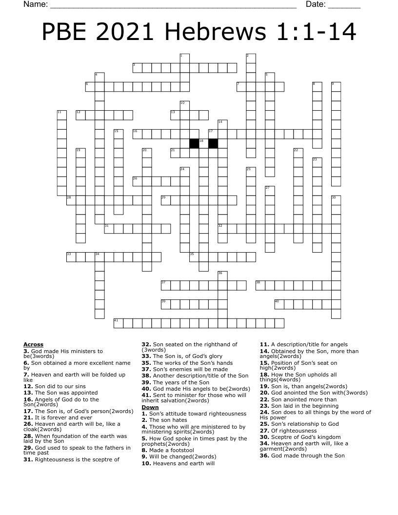PBE 2021 Hebrews 1:1-14 Crossword