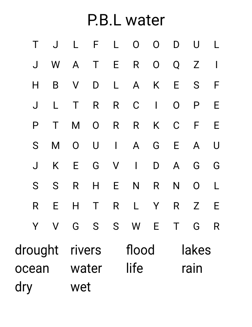 P.B.L water  Word Search