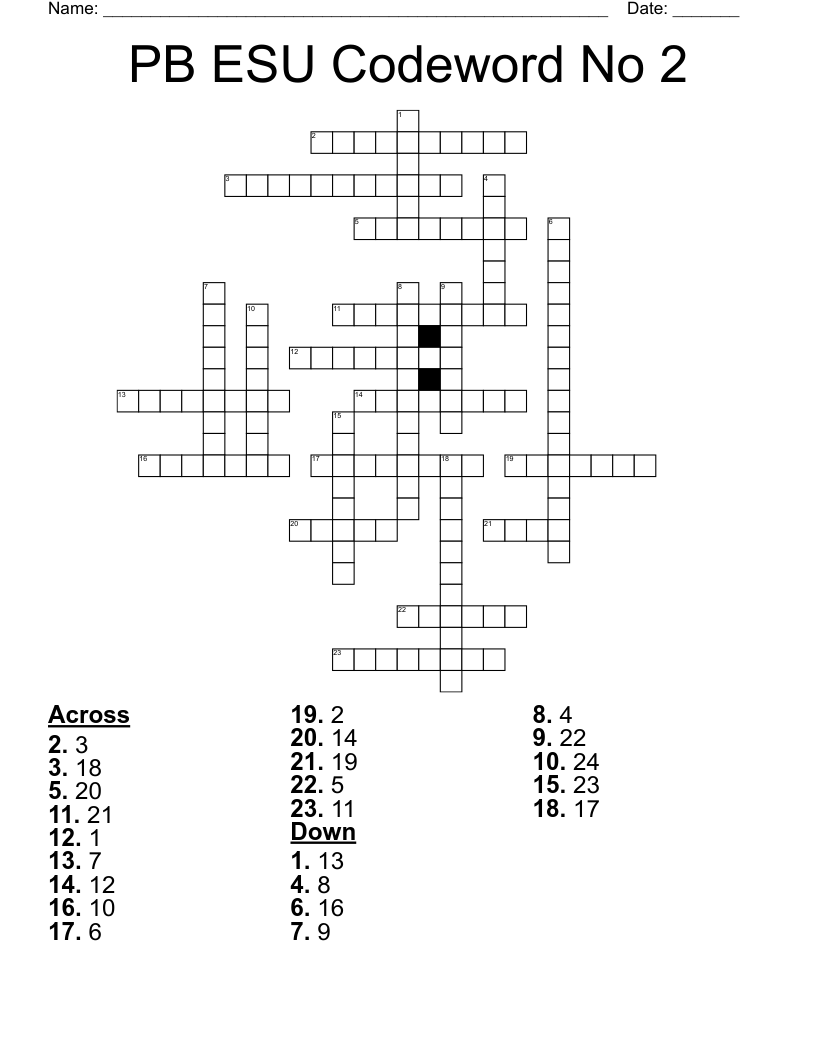 PB ESU Codeword No 2 Crossword