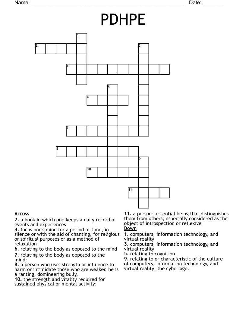 PDHPE Crossword