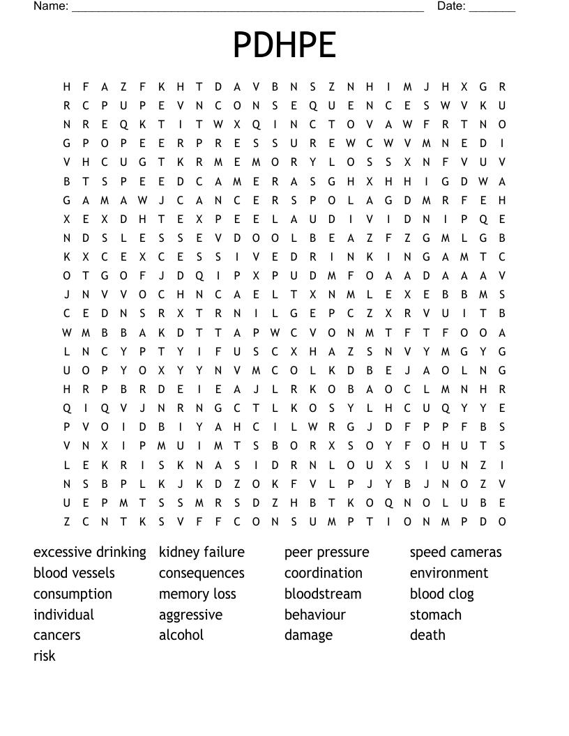 PDHPE Word Search