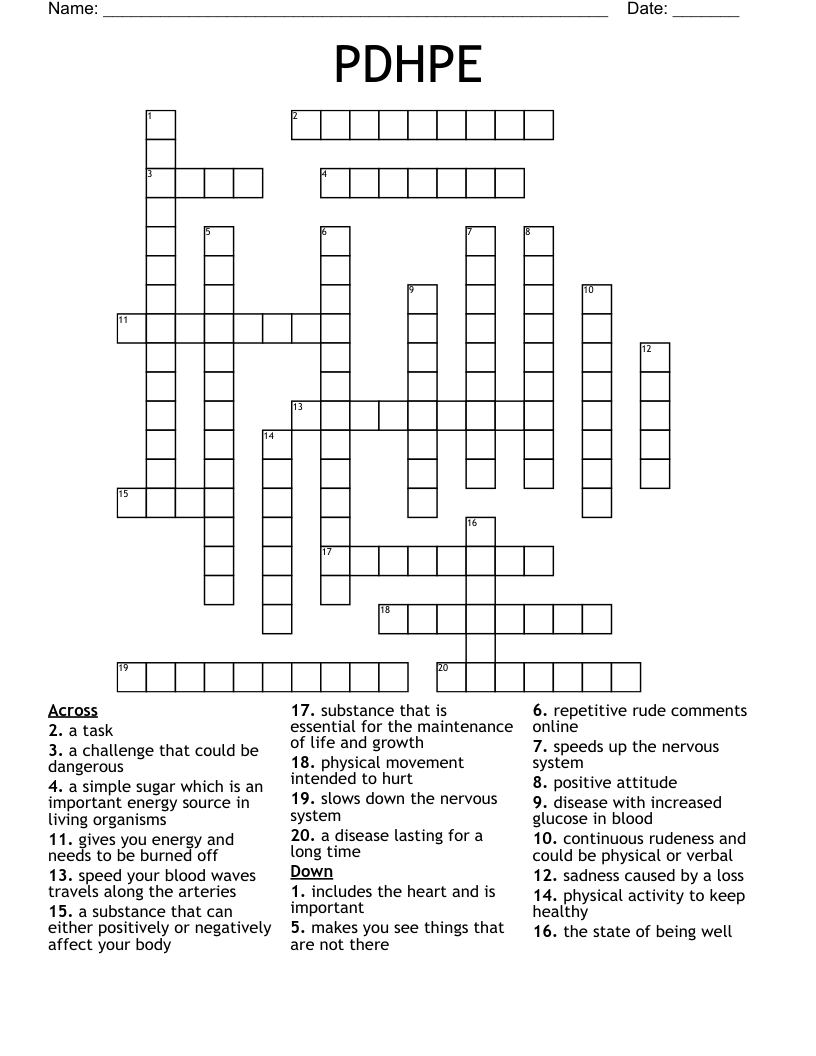 PDHPE Crossword