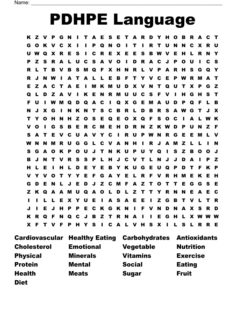 PDHPE Language  Word Search