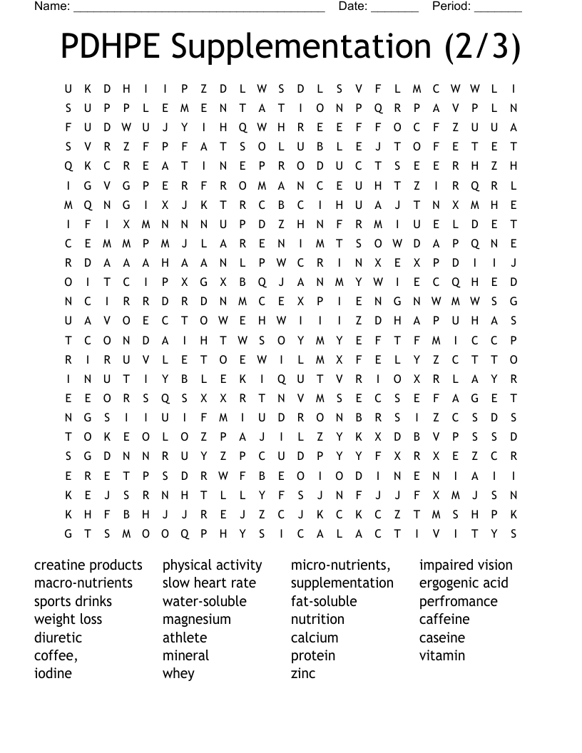 PDHPE Supplementation (2/3) Word Search