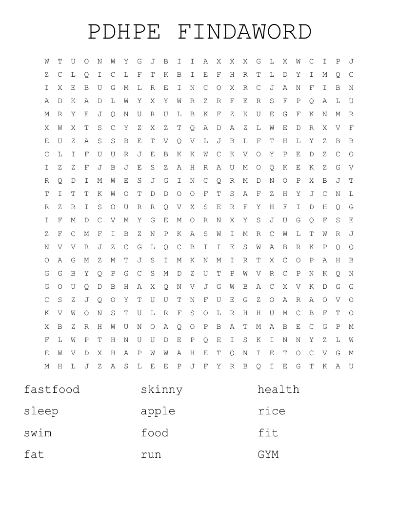 PDHPE   FINDAWORD  Word Search