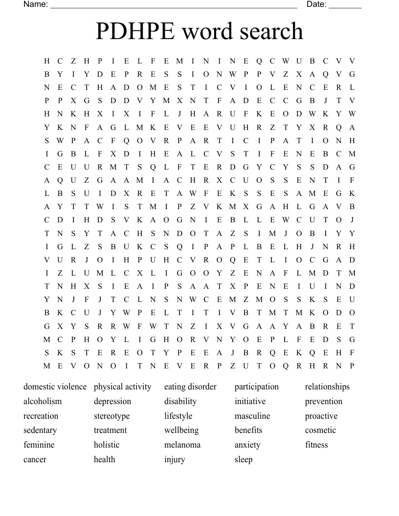 PDHPE word search