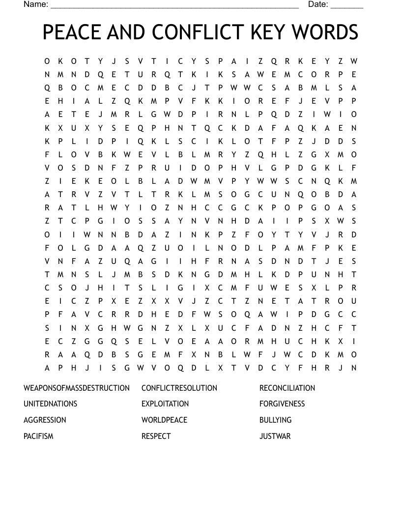 PEACE AND CONFLICT KEY WORDS Word Search