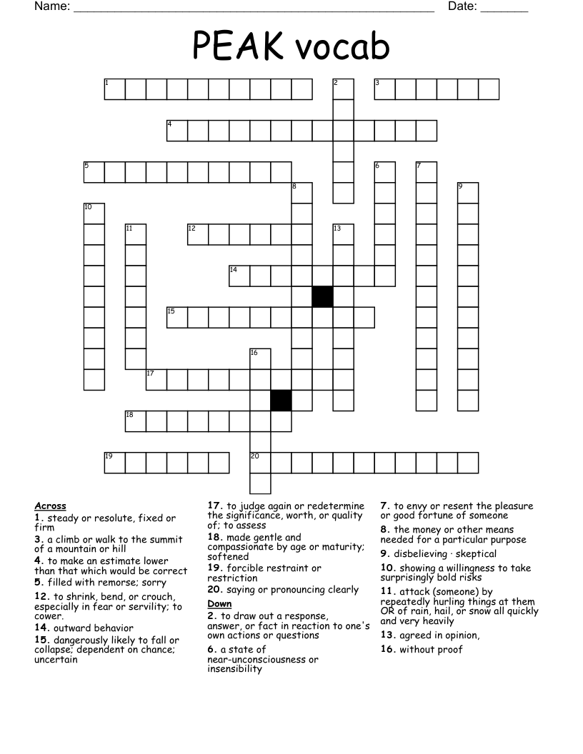 PEAK vocab Crossword
