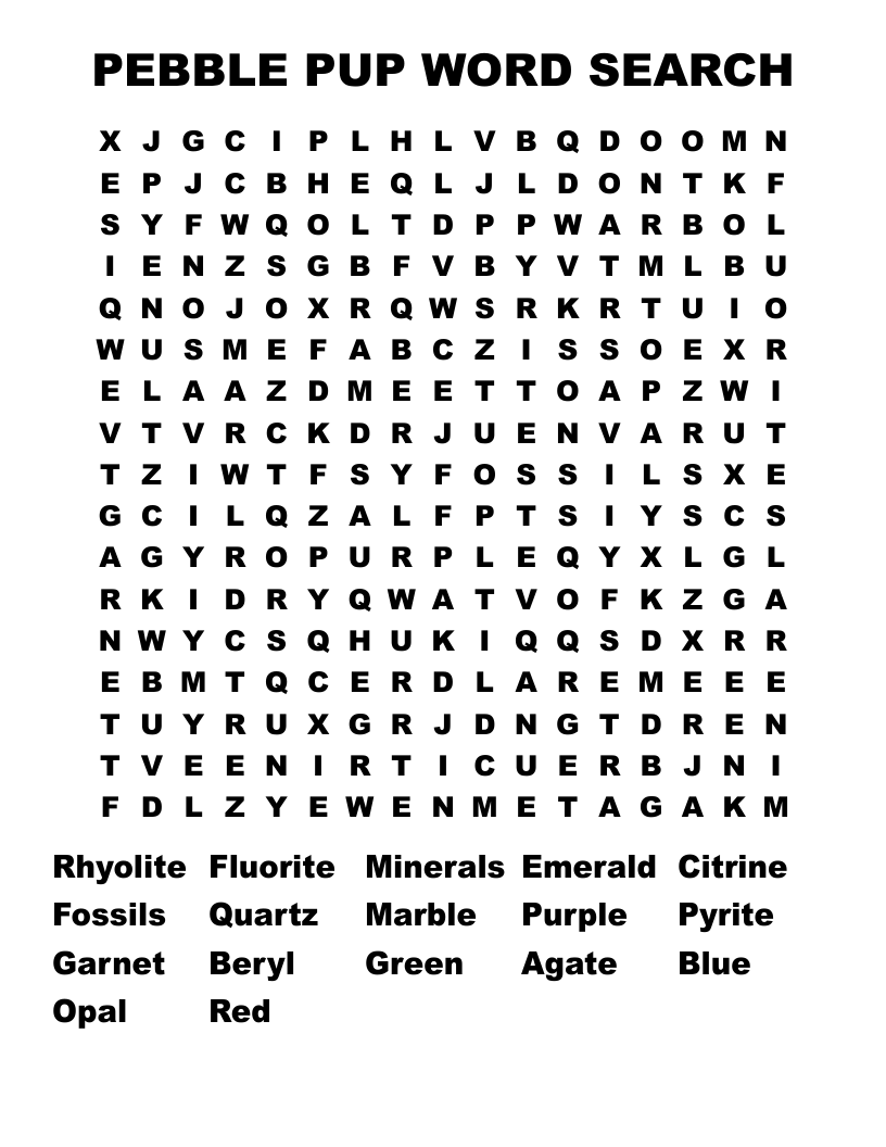 PEBBLE PUP WORD SEARCH