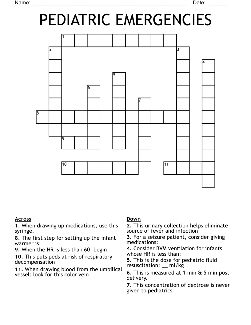 PEDIATRIC EMERGENCIES Crossword