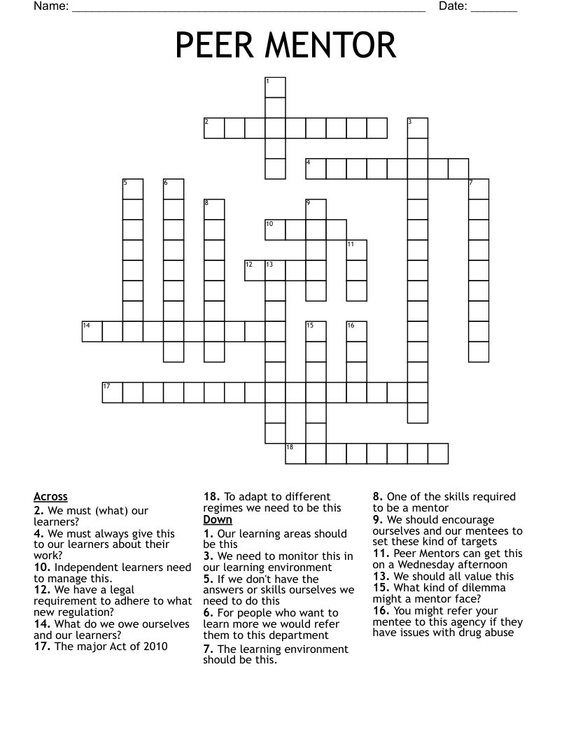 PEER MENTOR Crossword