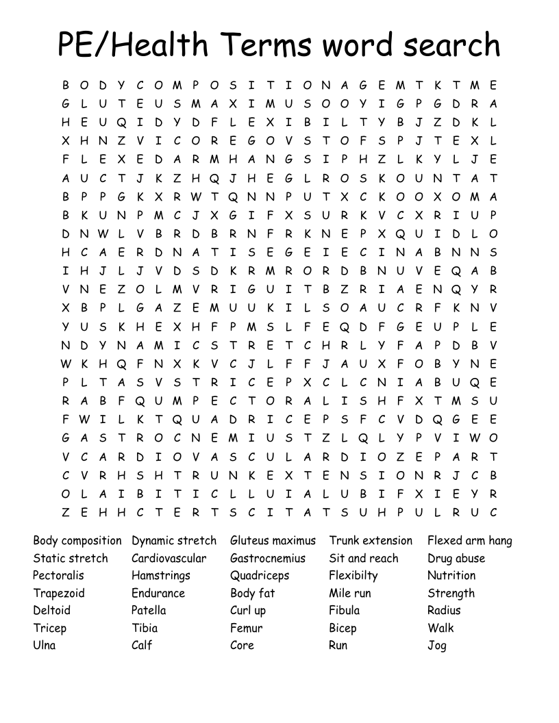 PE/Health Terms word search