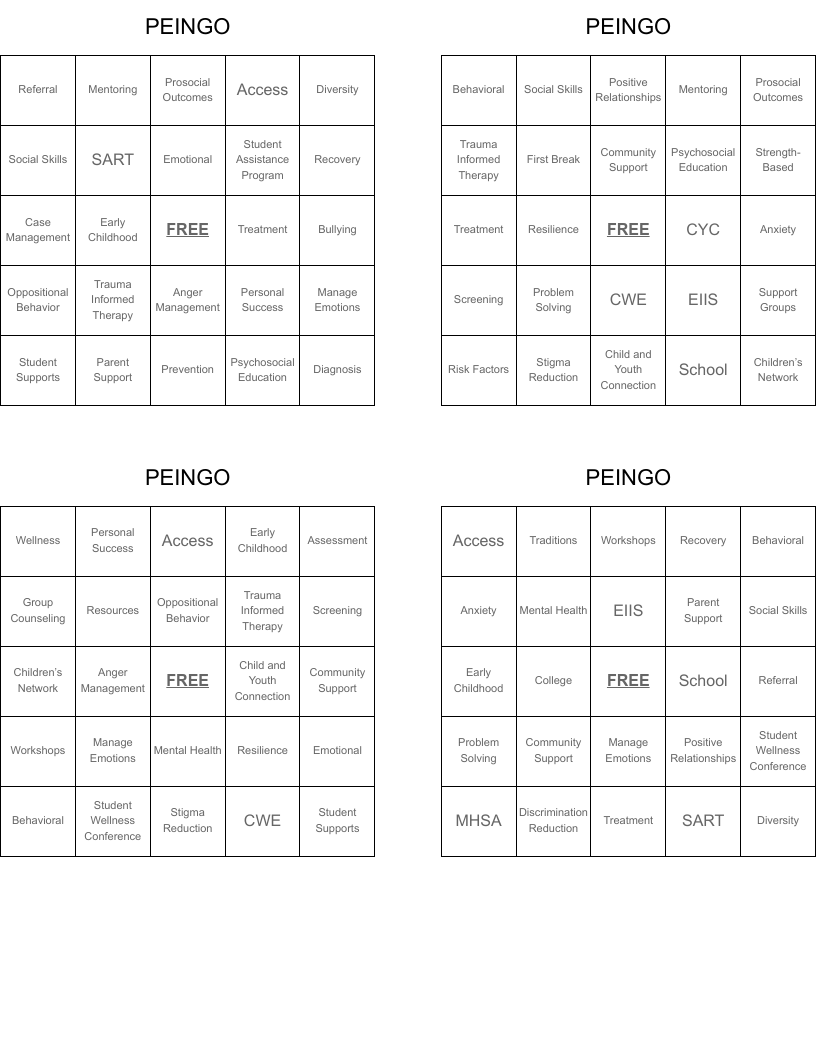 PEINGO Bingo Cards