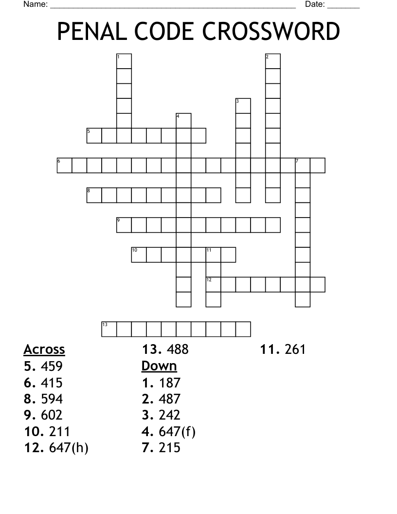 PENAL CODE CROSSWORD