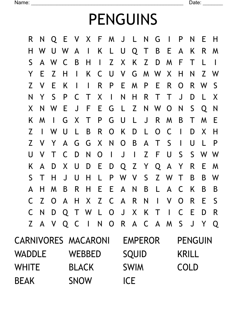 PENGUINS Word Search