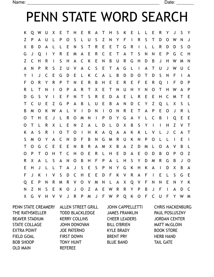 PENN STATE WORD SEARCH