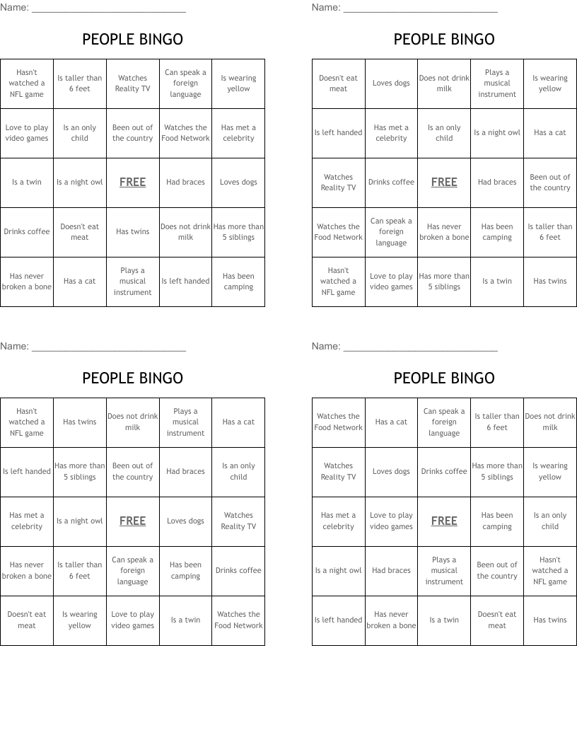 PEOPLE BINGO