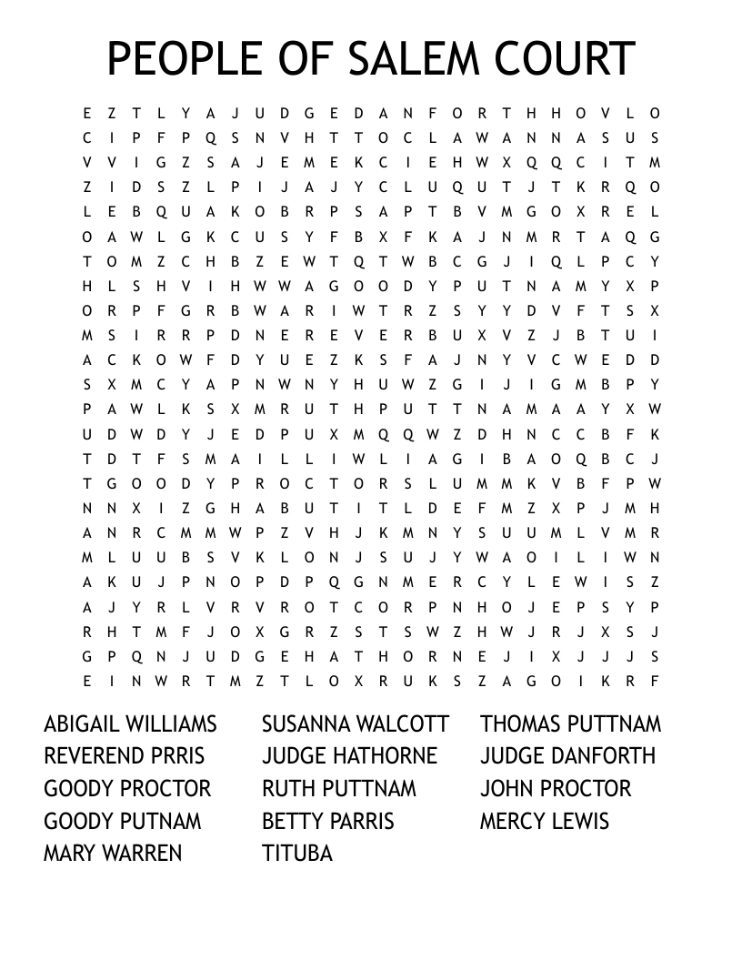 PEOPLE OF SALEM COURT Word Search