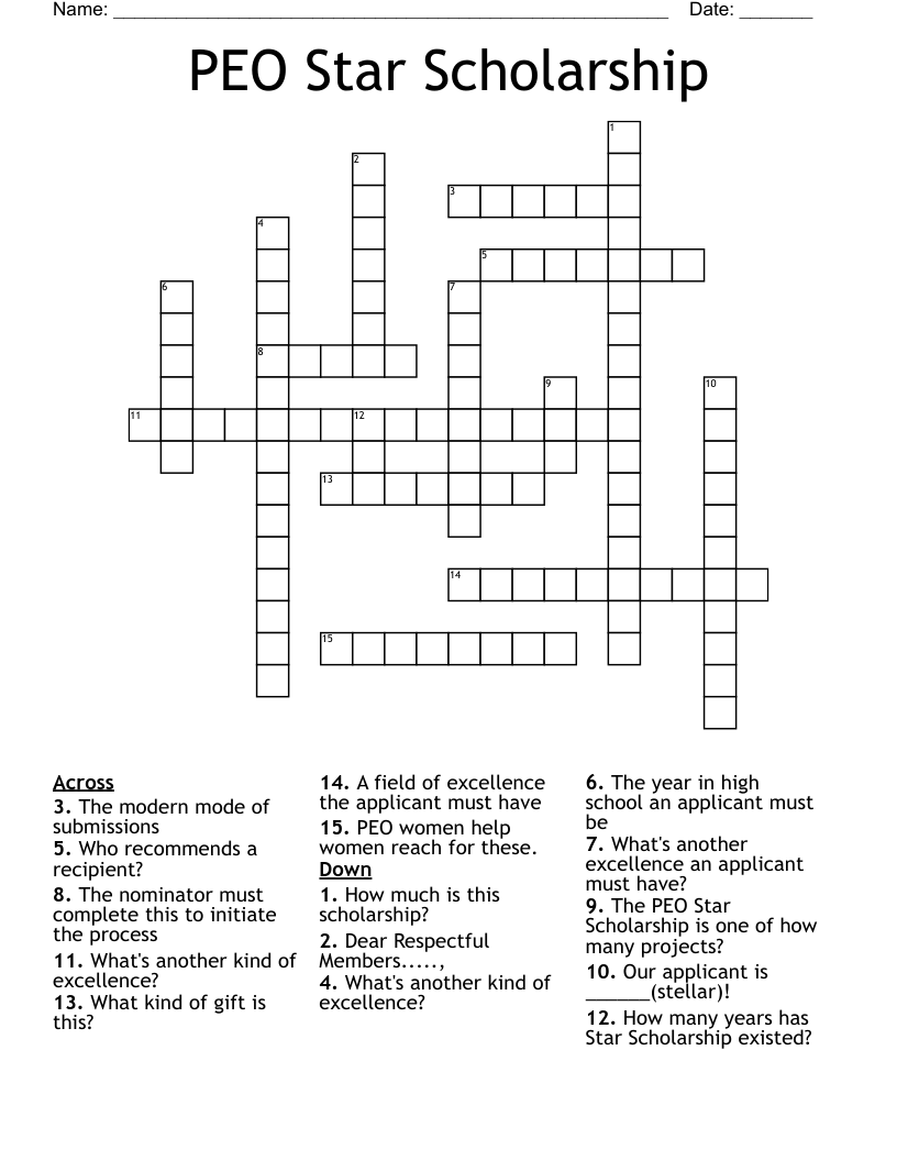 PEO Star Scholarship Crossword