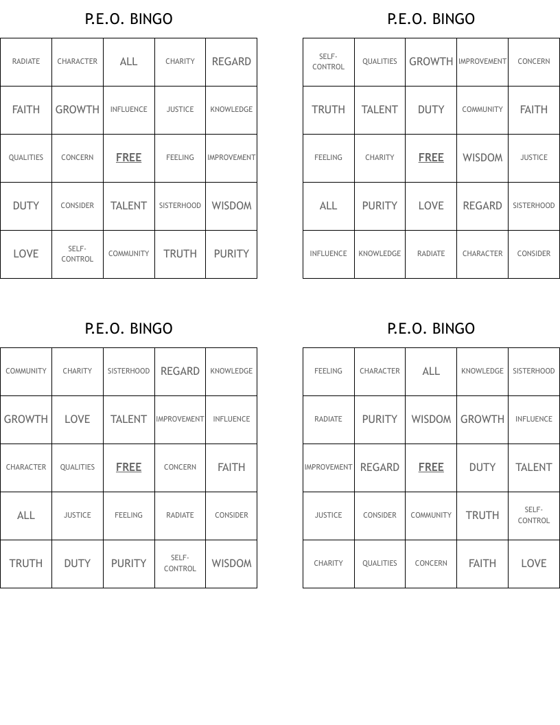 P.E.O.  BINGO