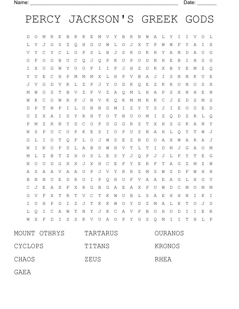 PERCY JACKSON'S GREEK GODS Word Search