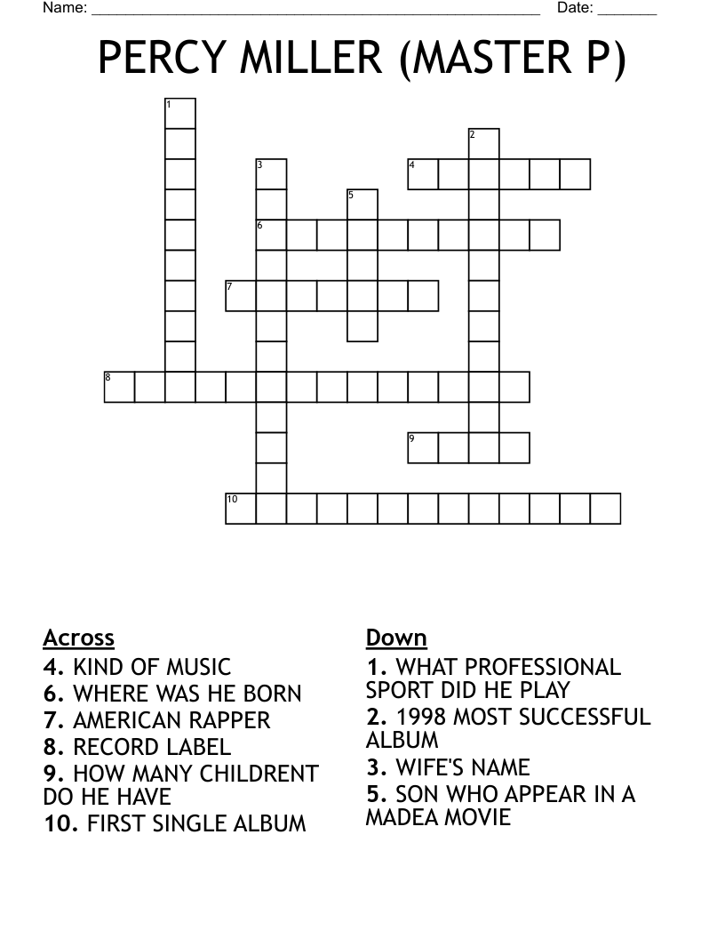 PERCY MILLER (MASTER P) Crossword