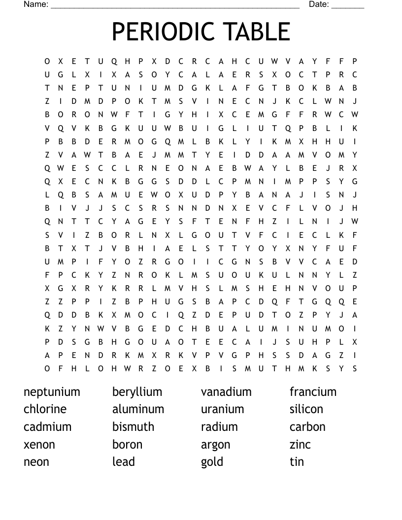 PERIODIC TABLE Word Search