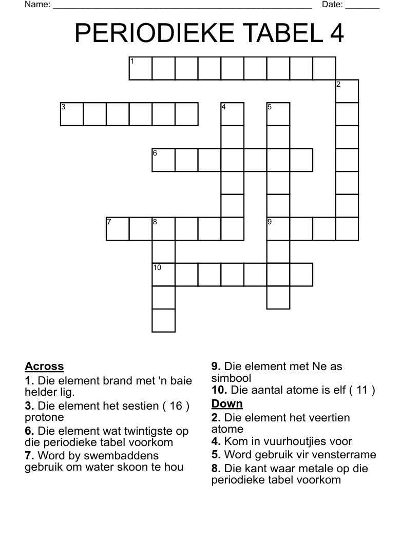 PERIODIEKE TABEL 4 Crossword
