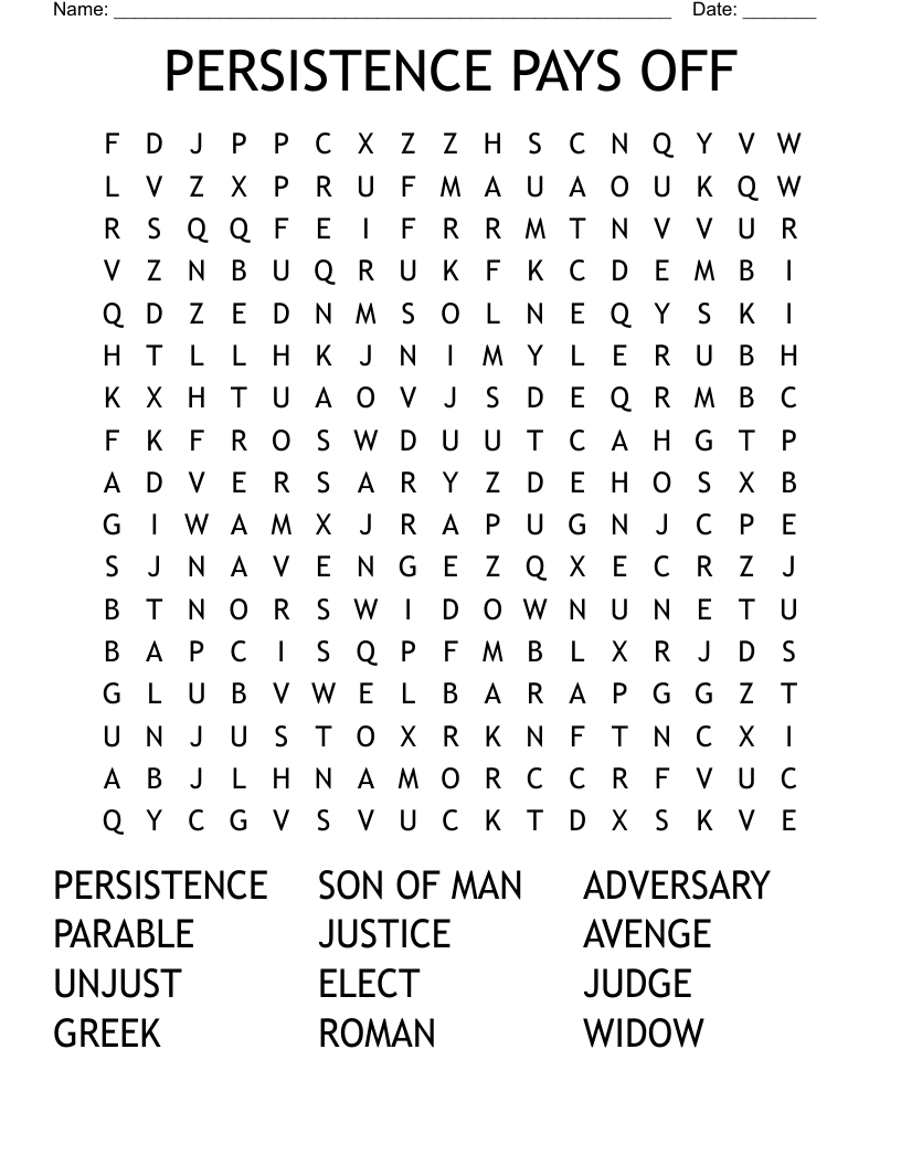 PERSISTENCE PAYS OFF Word Search