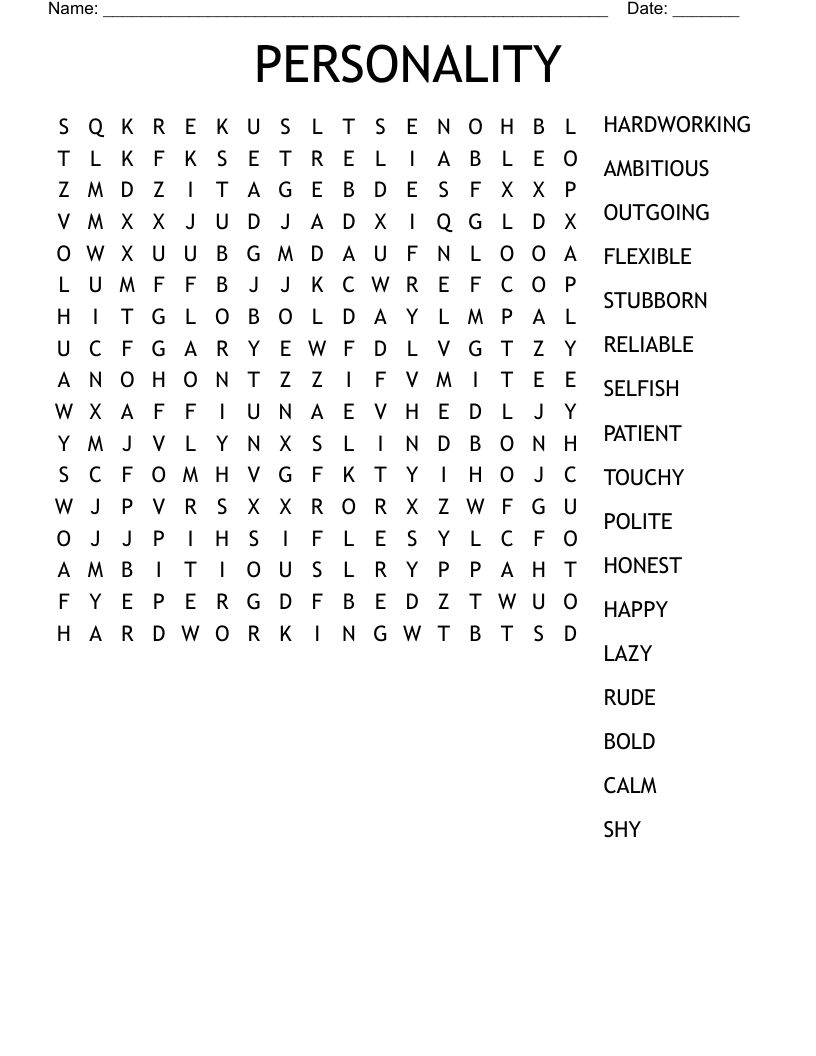 PERSONALITY Word Search