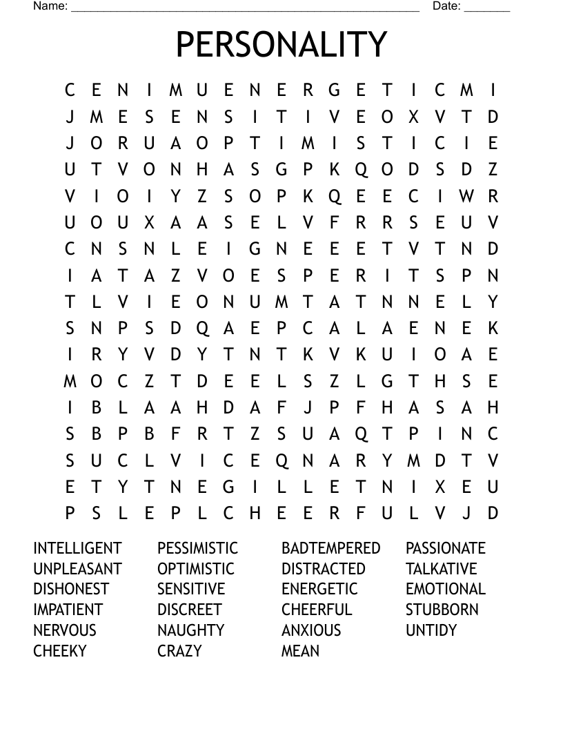 PERSONALITY Word Search