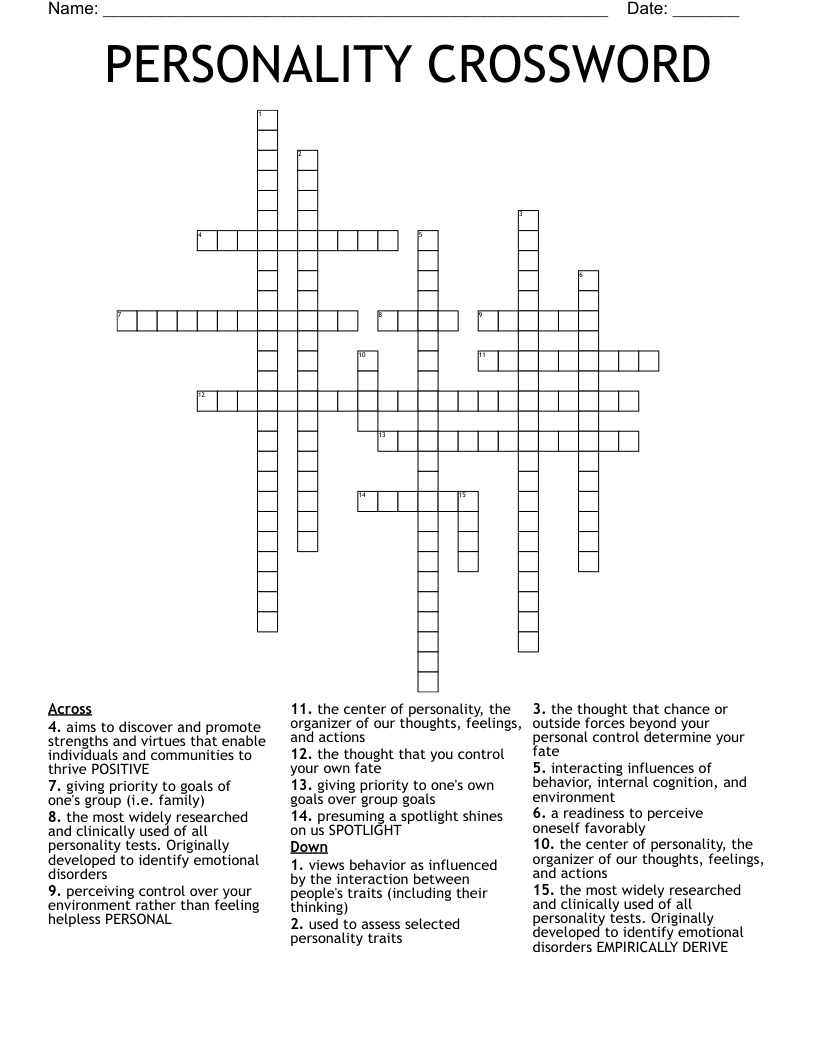 PERSONALITY CROSSWORD