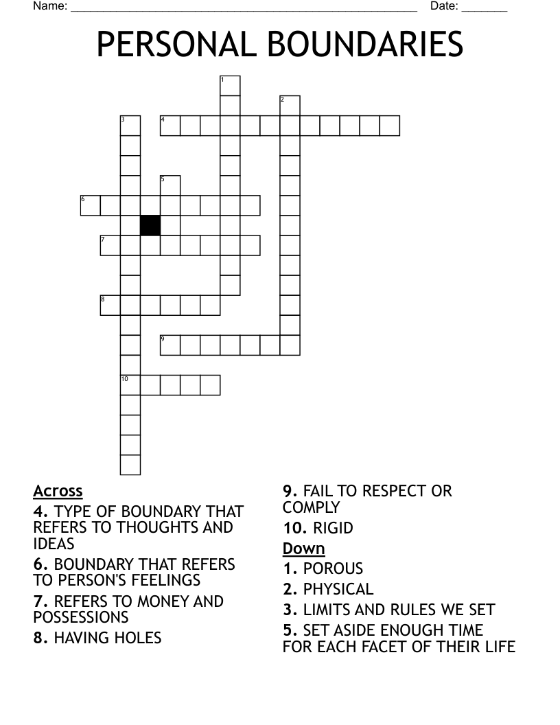 PERSONAL BOUNDARIES Crossword